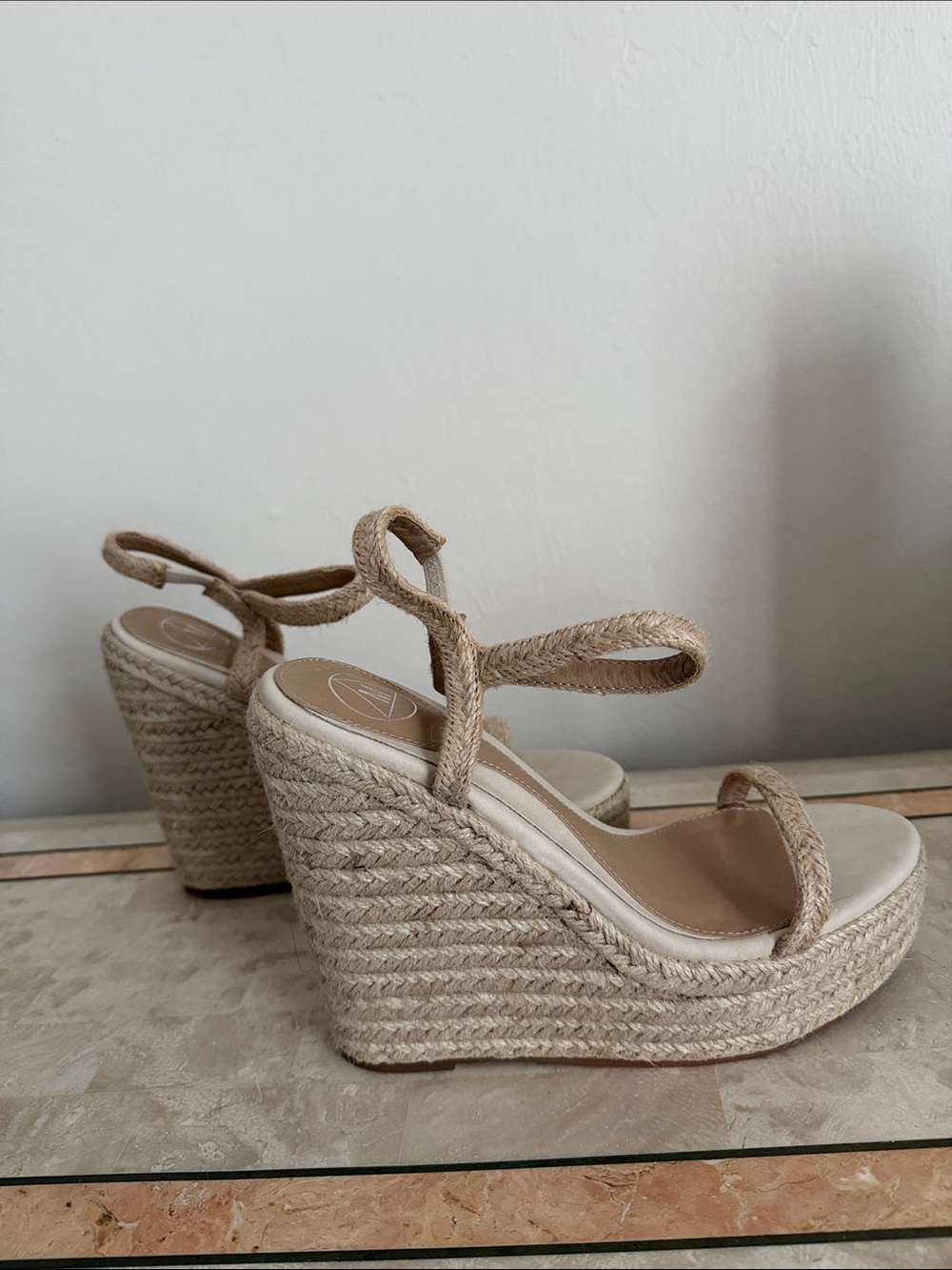 Neutral Jute Espadrille Wedge Sandals - Women